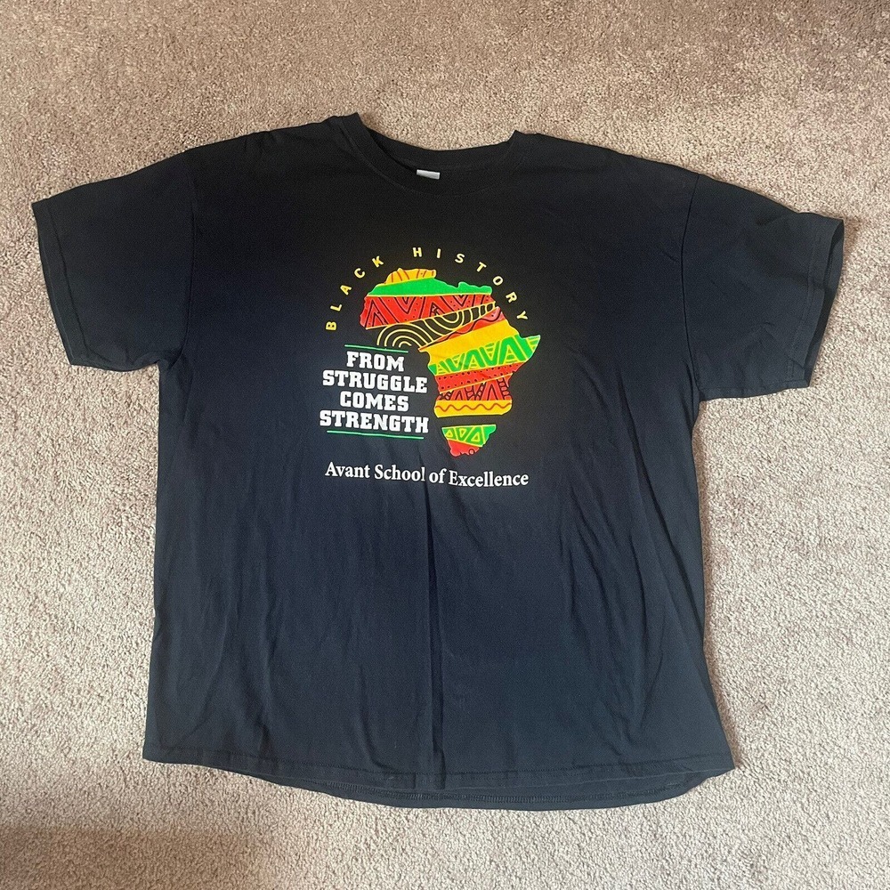 Black History "From Struggle Comes‎ Strength" Avant School Excellence T Shirt XL